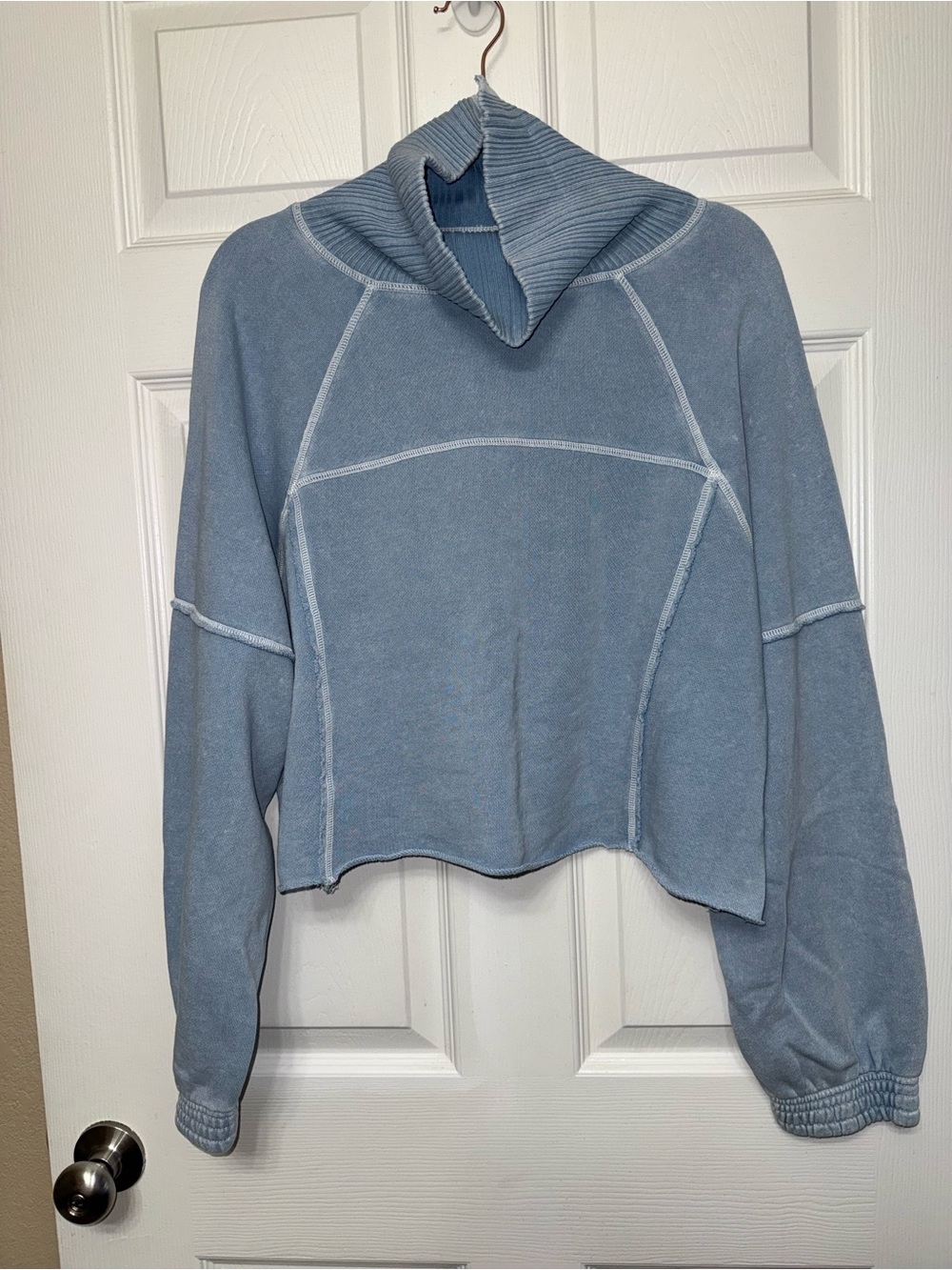 aerie Dusty Blue Funnel Neck Cropped Sweatshirt